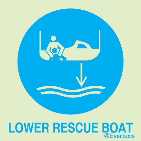 Lower rescue boat to the water IMO sign - with supplementary text | IMPA 33.5105 - S 01 06