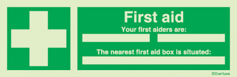 Your First aiders are sign with supplementary text - S 03 56