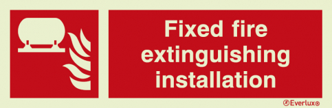 Fixed fire extinguishing installation sign with supplementary text - S 19 39