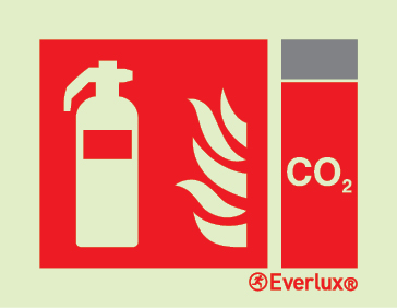 Fire extinguisher sign with integrated CO2 fire extinguishing agent ID LLL sign - S 20 34