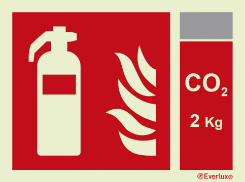 Fire extinguisher sign with integrated 2 Kg CO2 fire extinguishing agent ID sign - S 22 02
