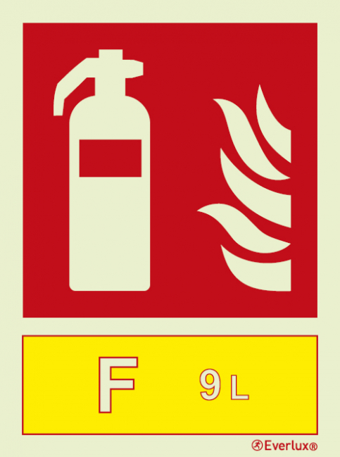 Fire extinguisher sign with integrated 9 L Foam fire extinguishing agent ID sign - S 22 27