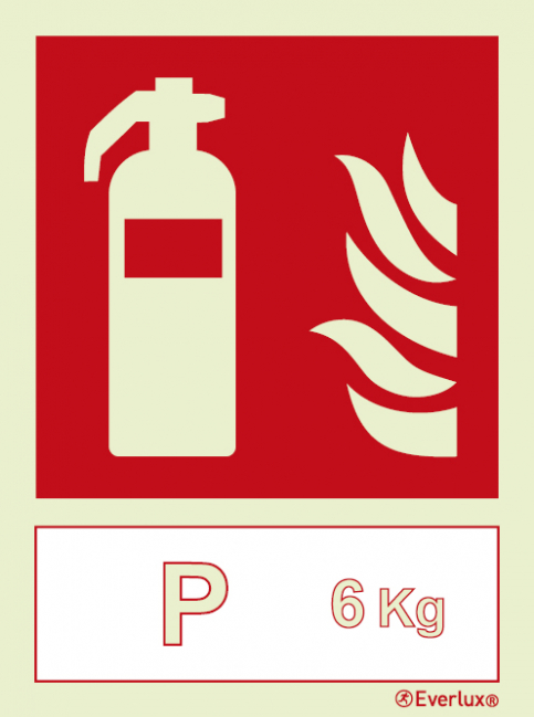 Fire extinguisher sign with integrated 6 Kg Powder fire extinguishing agent ID sign - S 22 31