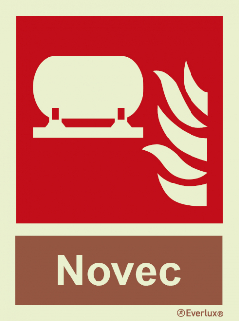 Fixed fire-extinguishing installation sign with with integrated Novec fire extinguishing agent ID sign - S 23 45