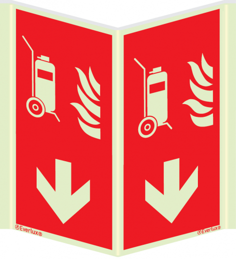 Wheeled fire extinguisher sign with downward arrow - S 26 04
