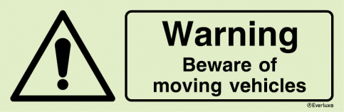 Warning - Beware of moving vehicles sign with supplementary text - S 30 24