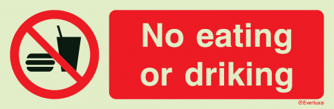 No eating or drinking - prohibition action sign with supplementary text - S 38 83