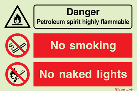 Danger petroleum spirit - warning and prohibition sign | IMPA 33.3105 - S 40 59