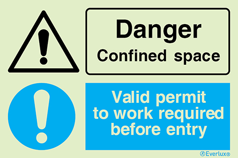 Danger confined space | Valid permit to work required before entry - warning and mandatory action sign | IMPA 33.3117 - S 40 66
