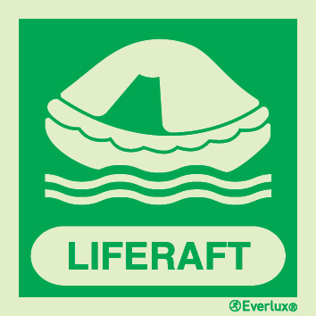 Liferaft IMO sign with supplementary text - S 43 52